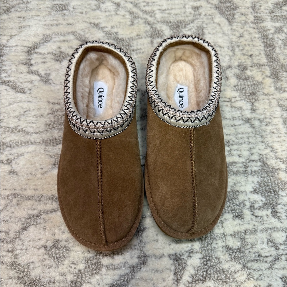 Quince Tan Women's Slippers with Stitched Trim